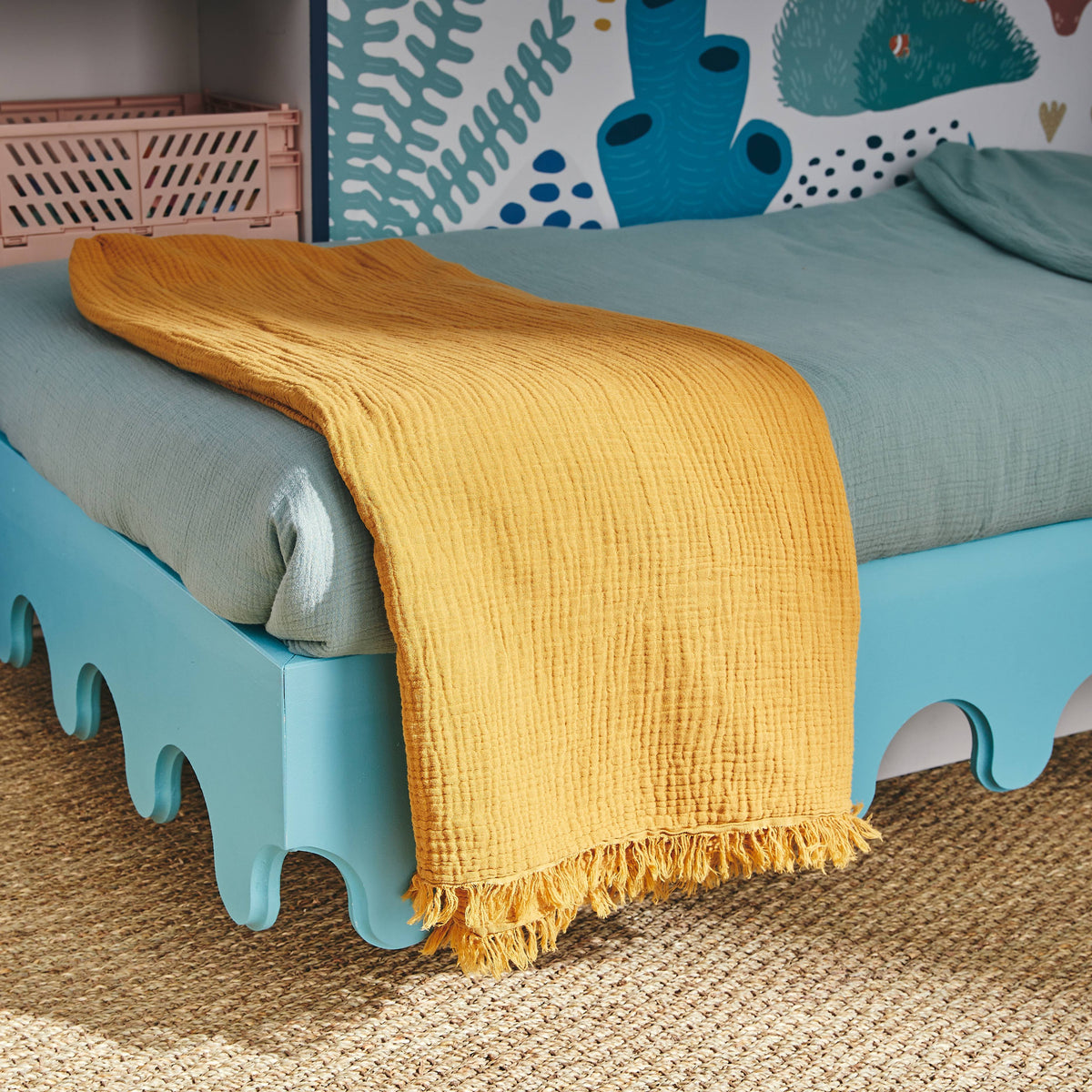 Plaid gaze de coton Ocra Ocre