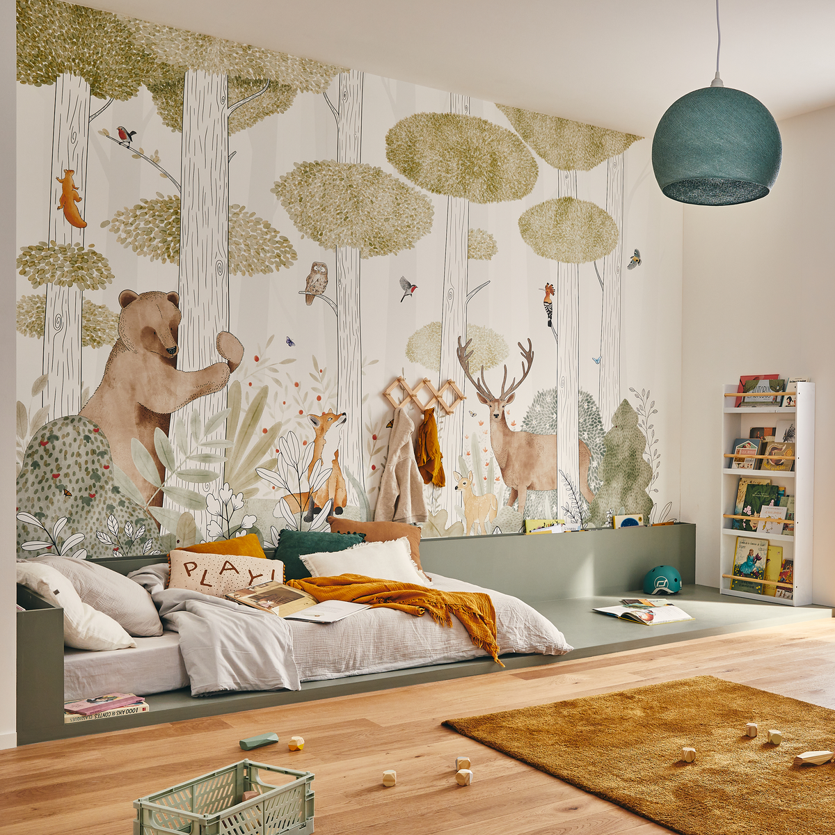 4MURS Papier peint panoramique XL Calm forest life Multicolore Satiné