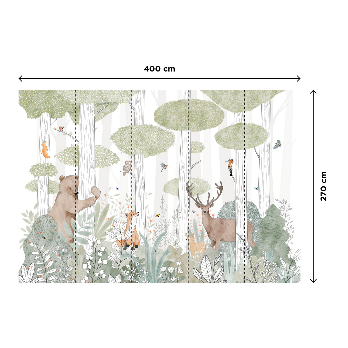 4MURS Papier peint panoramique XL Calm forest life Multicolore Satiné