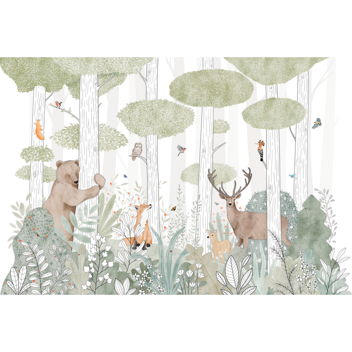 4MURS Papier peint panoramique XL Calm forest life Multicolore Satiné