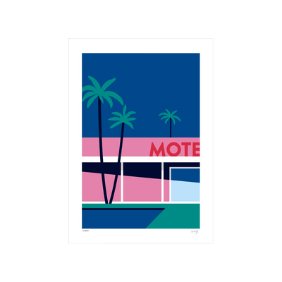 SERGEANTPAPER Affiche Palm spring hotel a3 Bleu, rose et vert