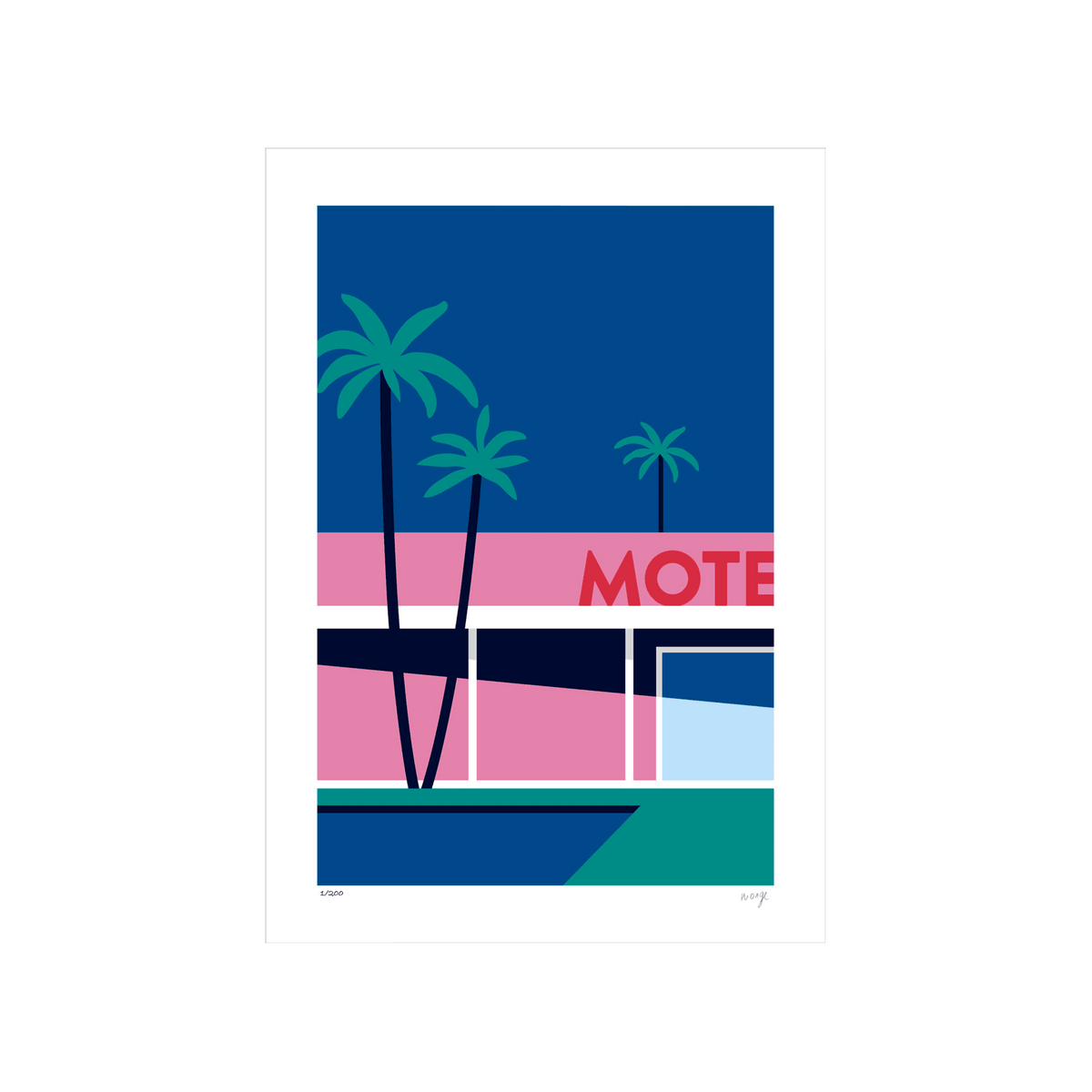SERGEANTPAPER Affiche Palm spring hotel a3 Bleu, rose et vert