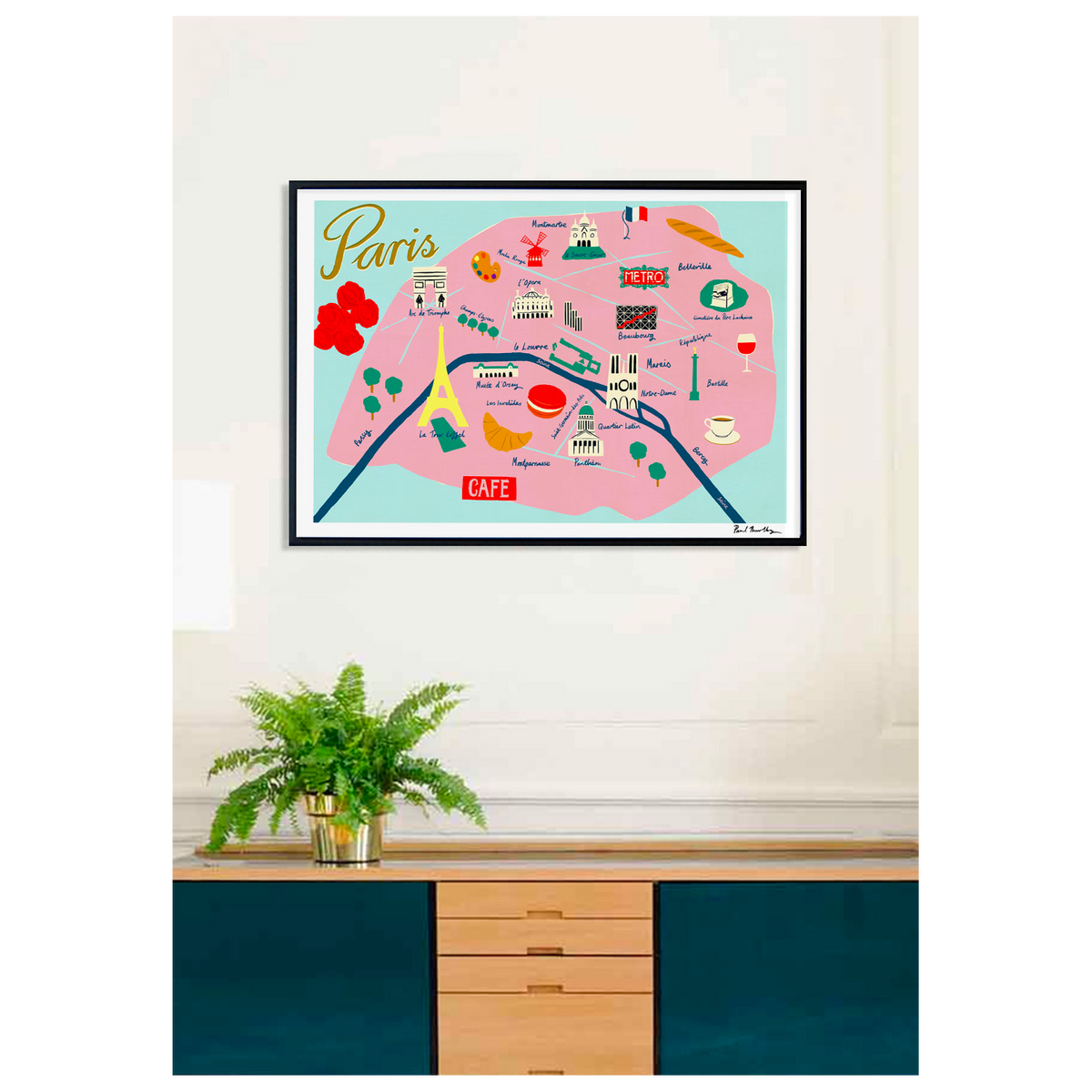 SERGEANTPAPER Affiche Map de paris Rose et bleu