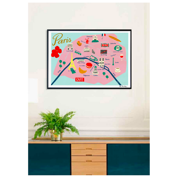 SERGEANTPAPER Affiche Map de paris Rose et bleu