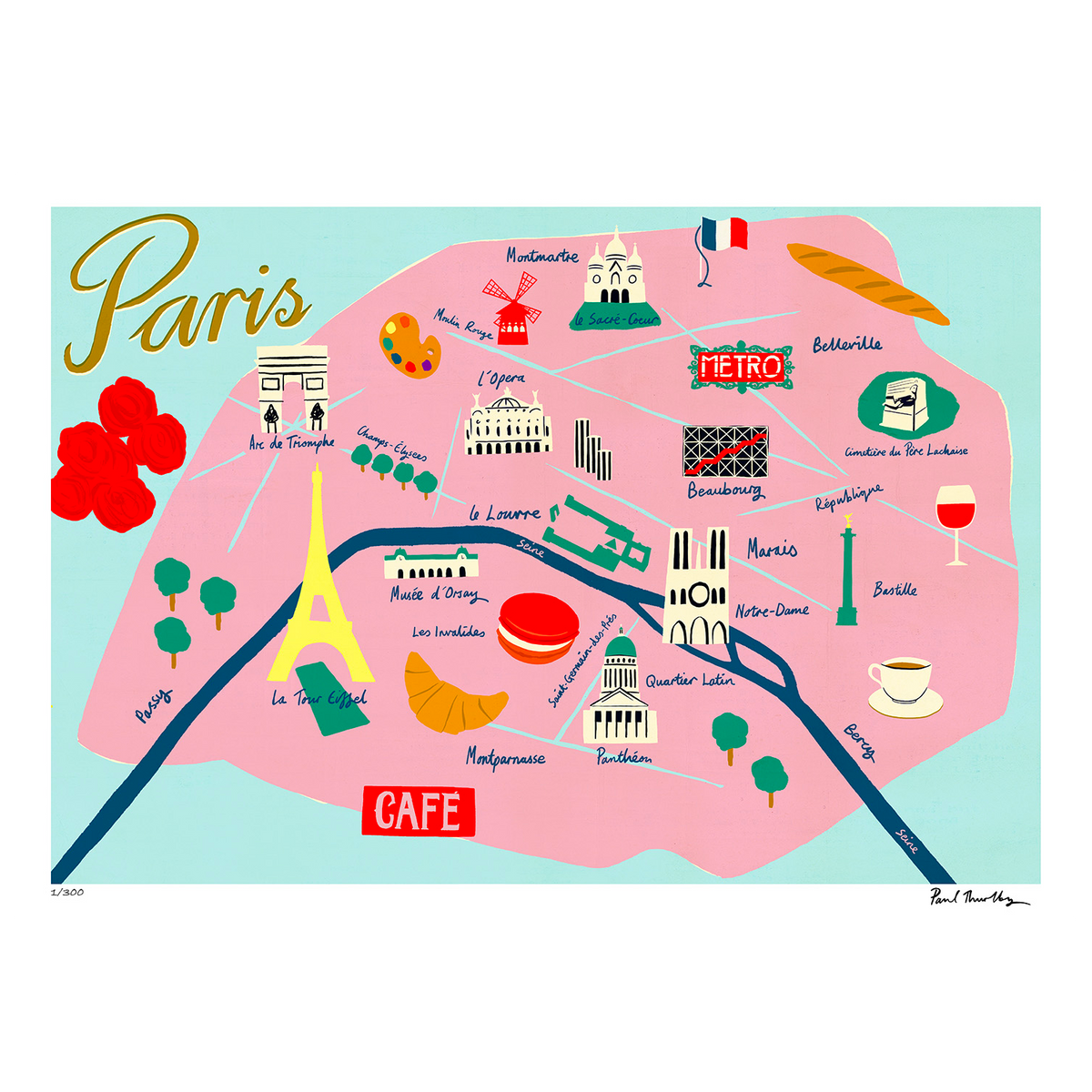 SERGEANTPAPER Affiche Map de paris Rose et bleu