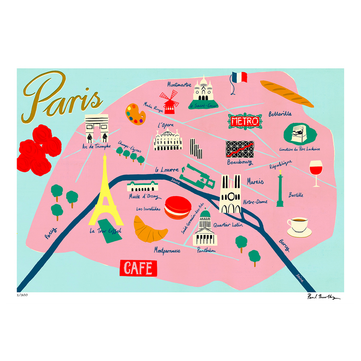 SERGEANTPAPER Affiche Map de paris Rose et bleu