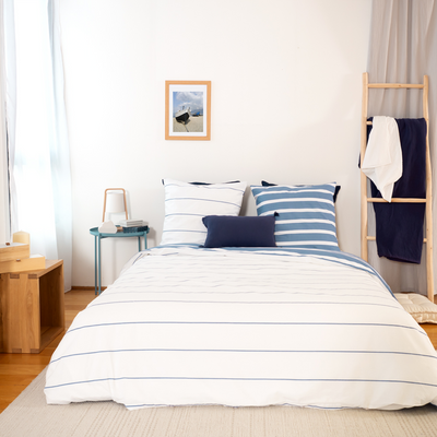 Parure de lit en toile de coton Stripes Bleu