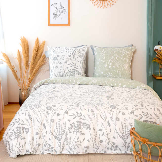 Parure de lit satin bio SUSIE vert amande 260 x 240 cm