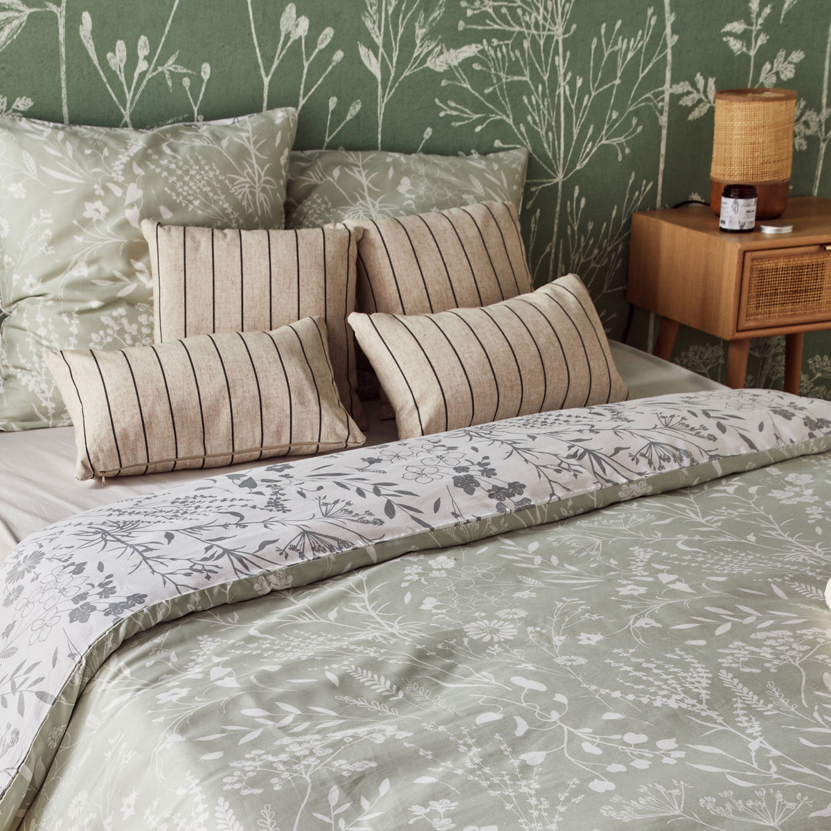 Parure de lit satin bio Susie Vert amande