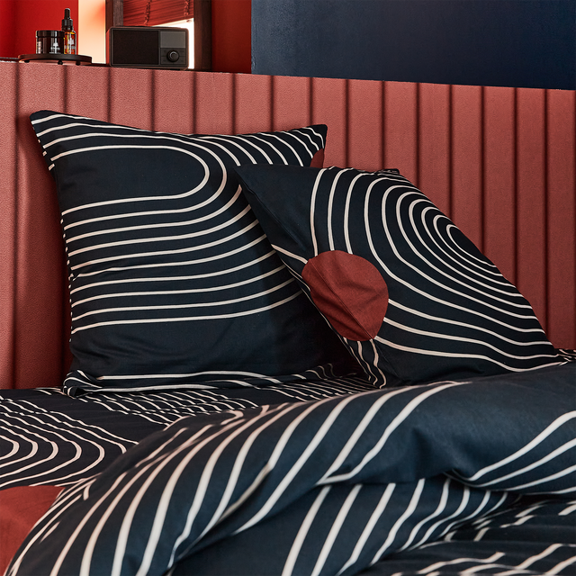 Parure de lit en toile de coton CUTS bleu marine 260 x 240 cm