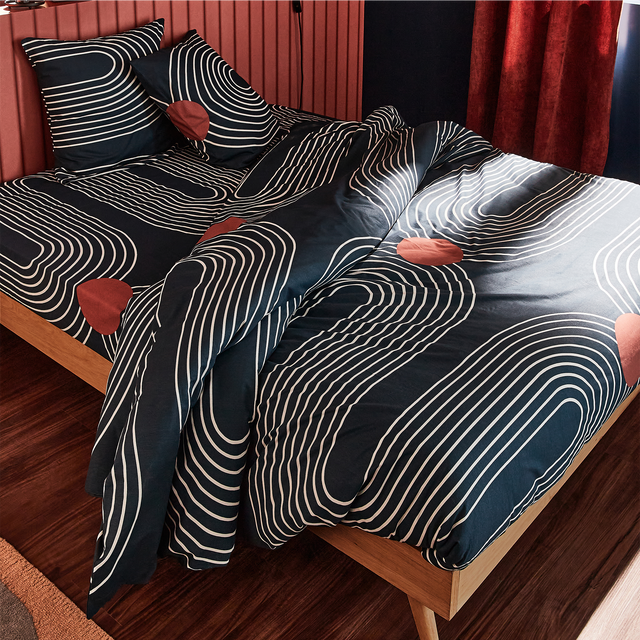 Parure de lit en toile de coton CUTS bleu marine 240 x 220 cm