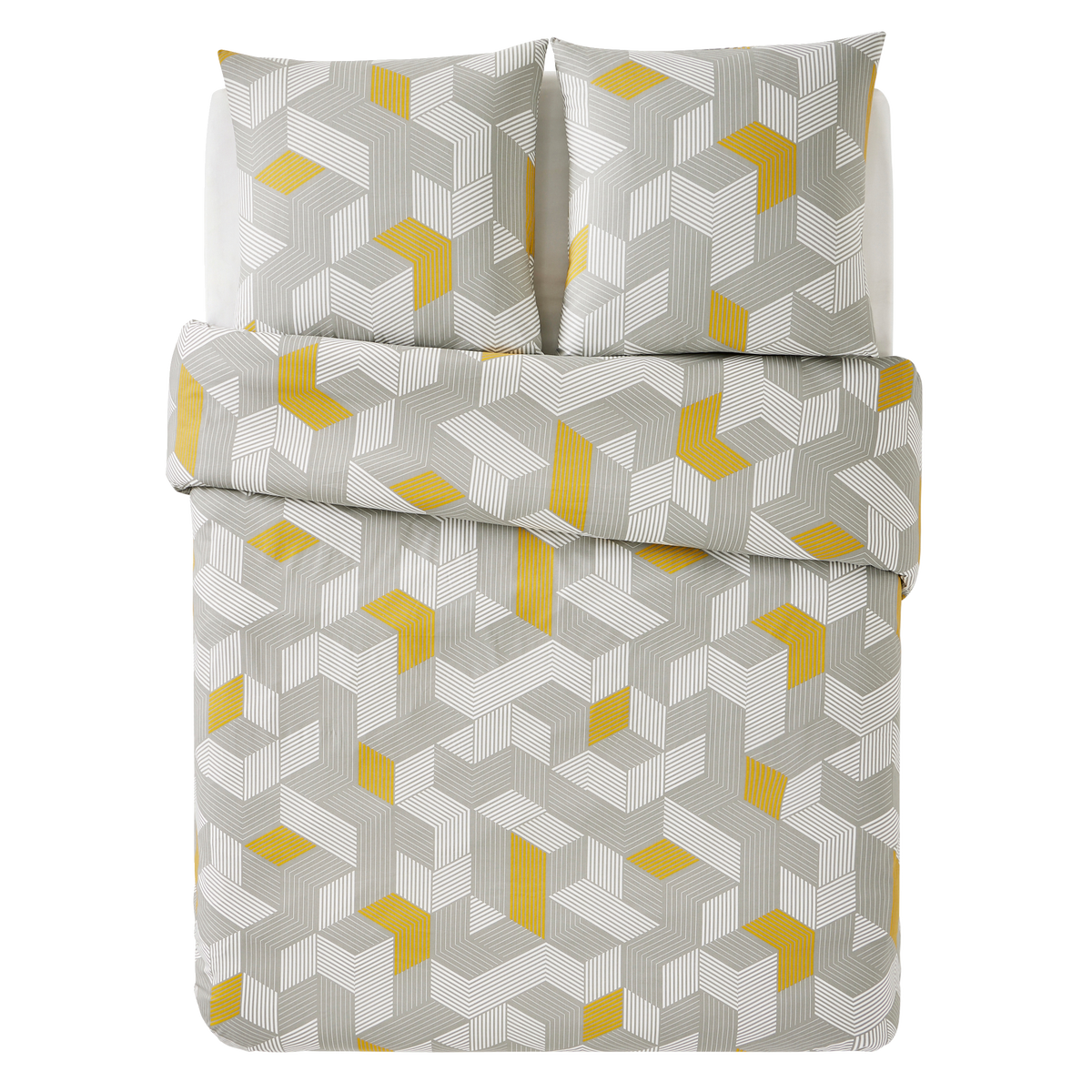 Parure de lit en toile de coton Alu big Gris/jaune