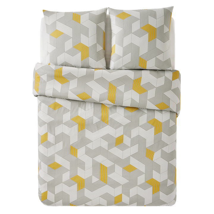 Parure de lit en toile de coton Alu big Gris/jaune