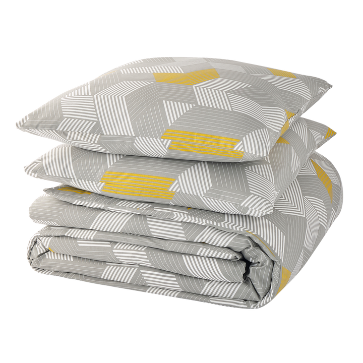 Parure de lit en toile de coton Alu big Gris/jaune