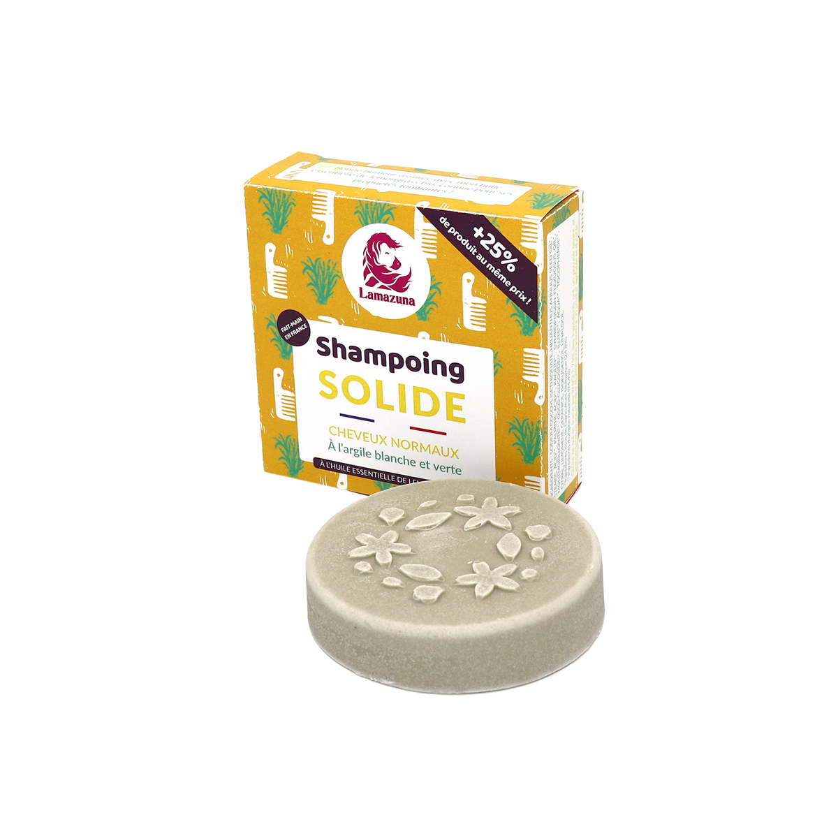 LAMAZUNA Shampoing solide Cheveux normaux à l'argile blanche et verte Jaune 70G