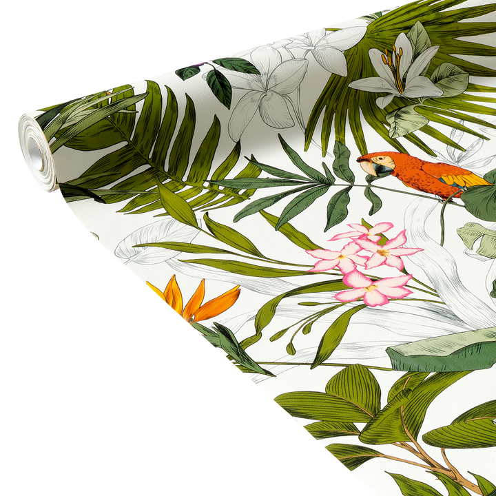 Papier peint intissé Paradise Vert gazon, rouge orangé et jaune soleil