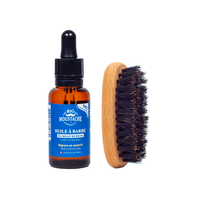 BIG MOUSTACHE Soin barbe Kit indispensable du barbu Bleu / brun 30ML