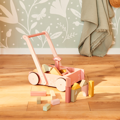 LITTLE DUTCH Jeu d'éveil Chariot a blocs fleurs Rose