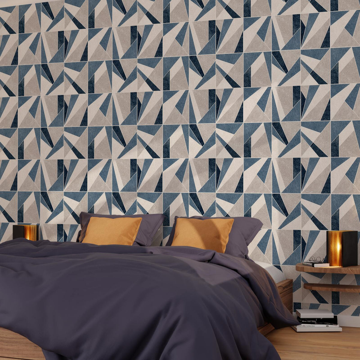 4MURS Papier peint intissé Davenport Bleu grisé