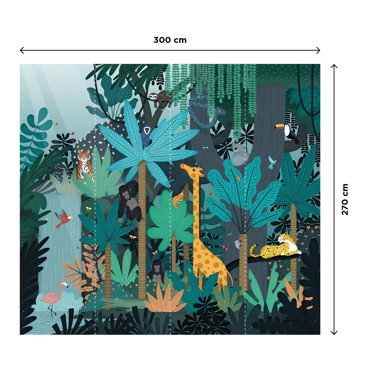 4MURS Papier peint panoramique XL Fun jungle Multicolore Satiné