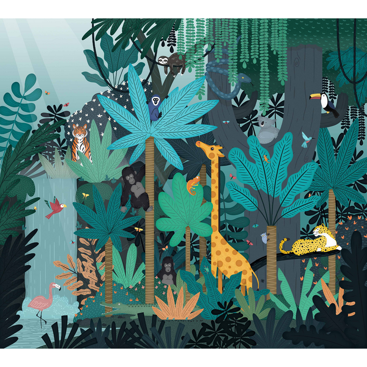 4MURS Papier peint panoramique XL Fun jungle Multicolore Satiné