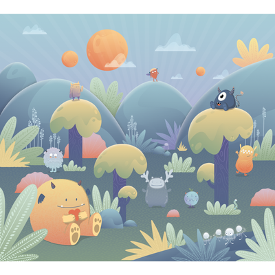 4MURS Papier peint panoramique XL Monster paradise Multicolore Satiné