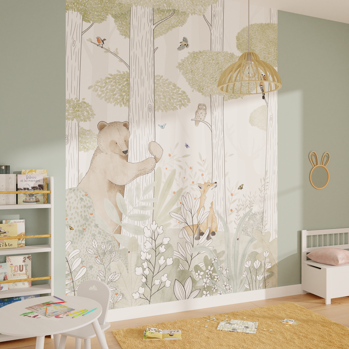 4MURS Papier peint panoramique L Calm forest small life Multicolore Satiné