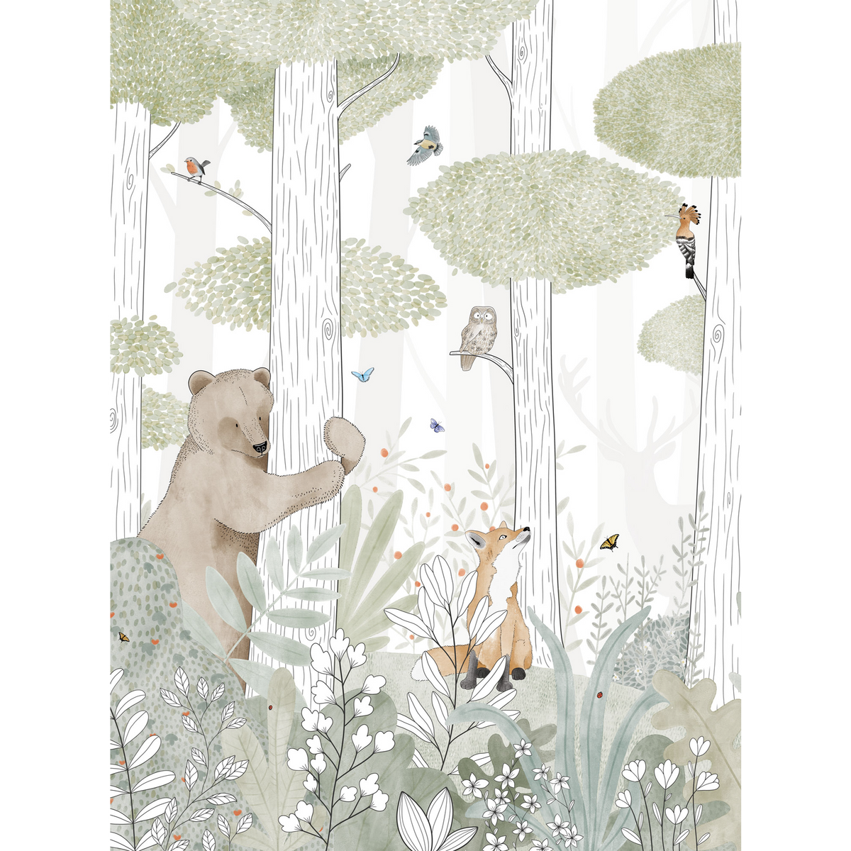 4MURS Papier peint panoramique L Calm forest small life Multicolore Satiné