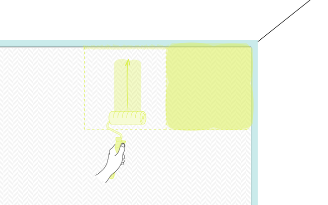 Dessin d'une main tenant un rouleau à peindre pour peindre un carré sur une fibre à peindre