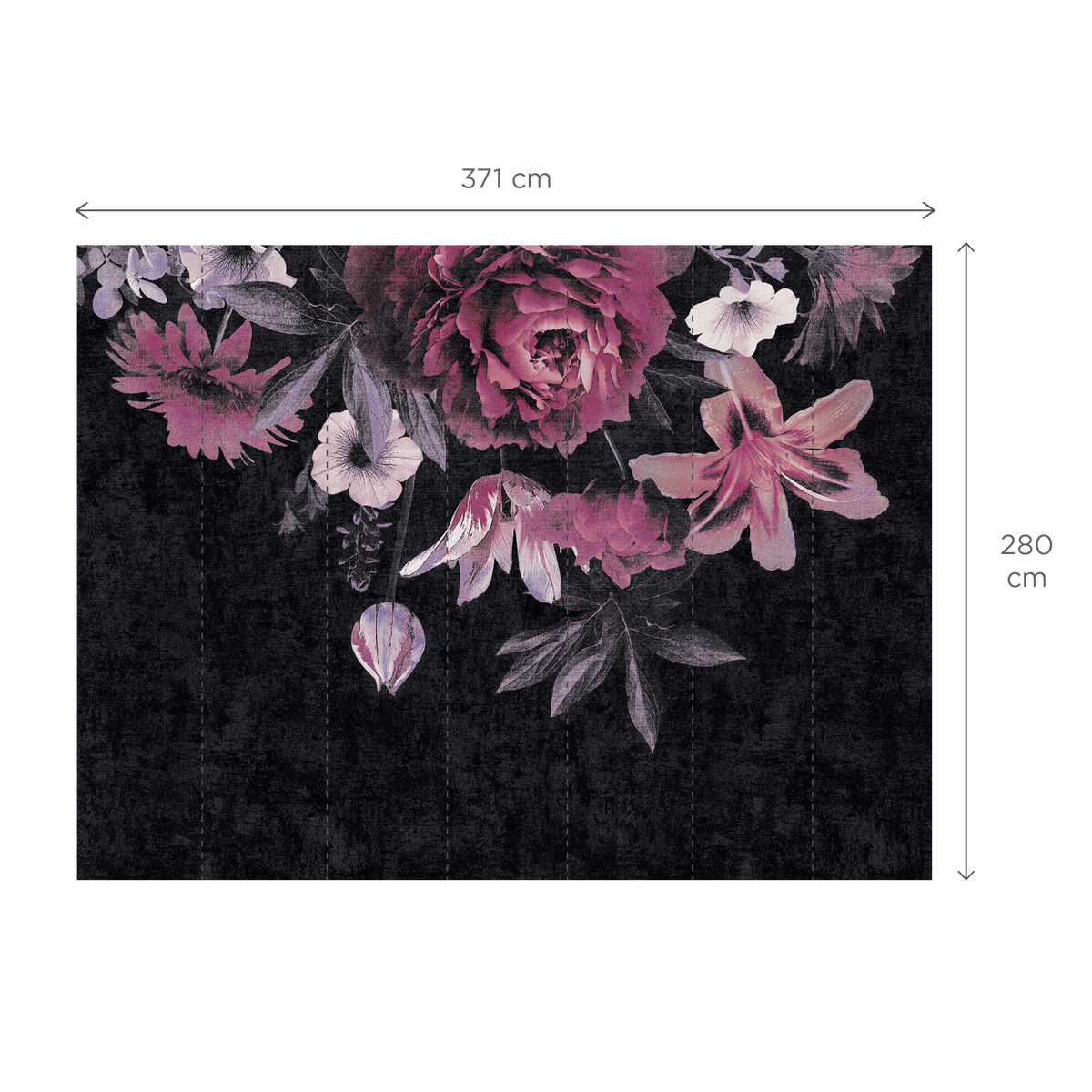 Papier peint panoramique XL Illana Rose camélia et noir Satiné