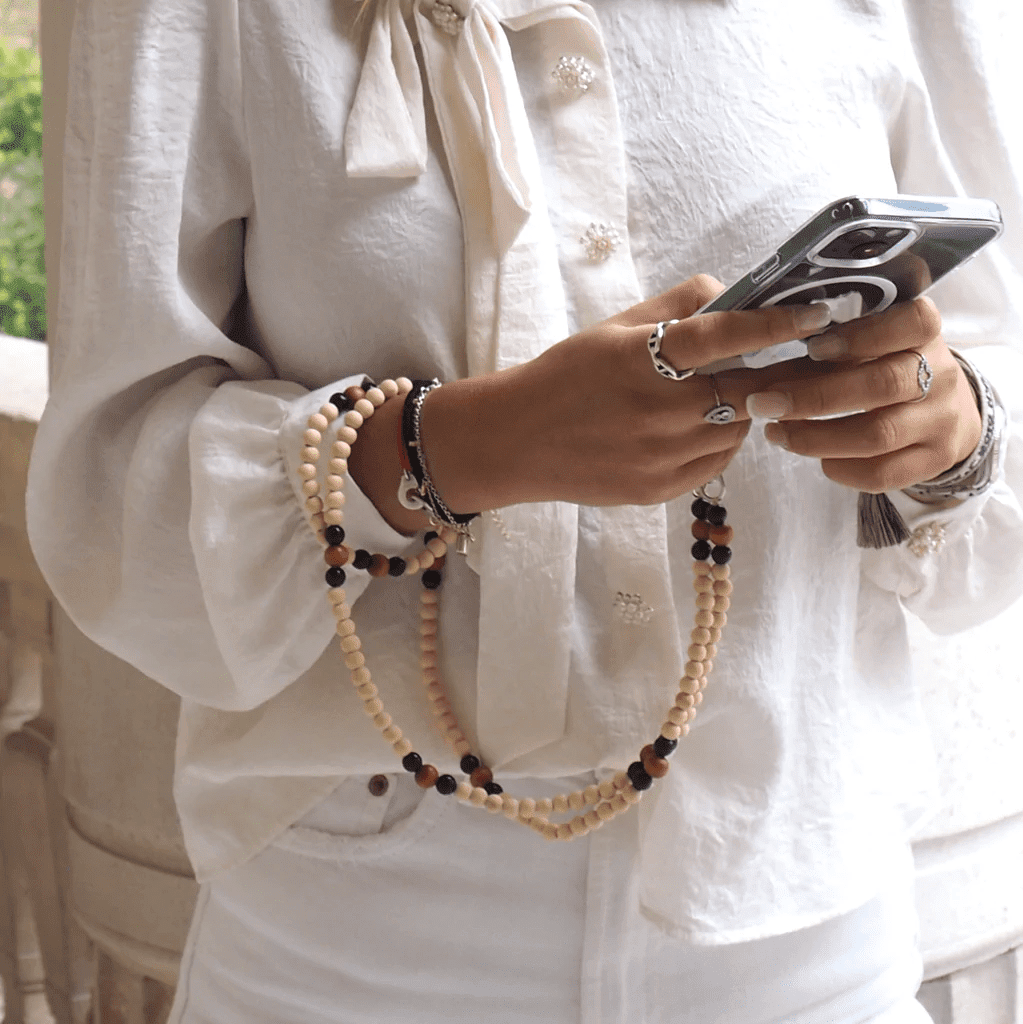 CASYX Cordon de téléphone Universel perles imperiales Beige