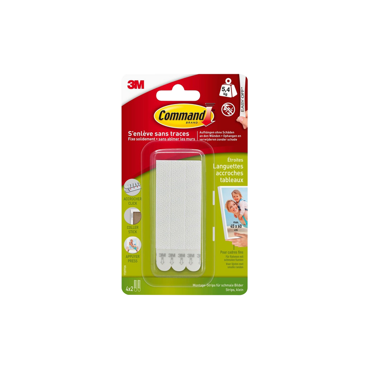 3M Fixation murale 3m languettes tableau cadre fin Blanc