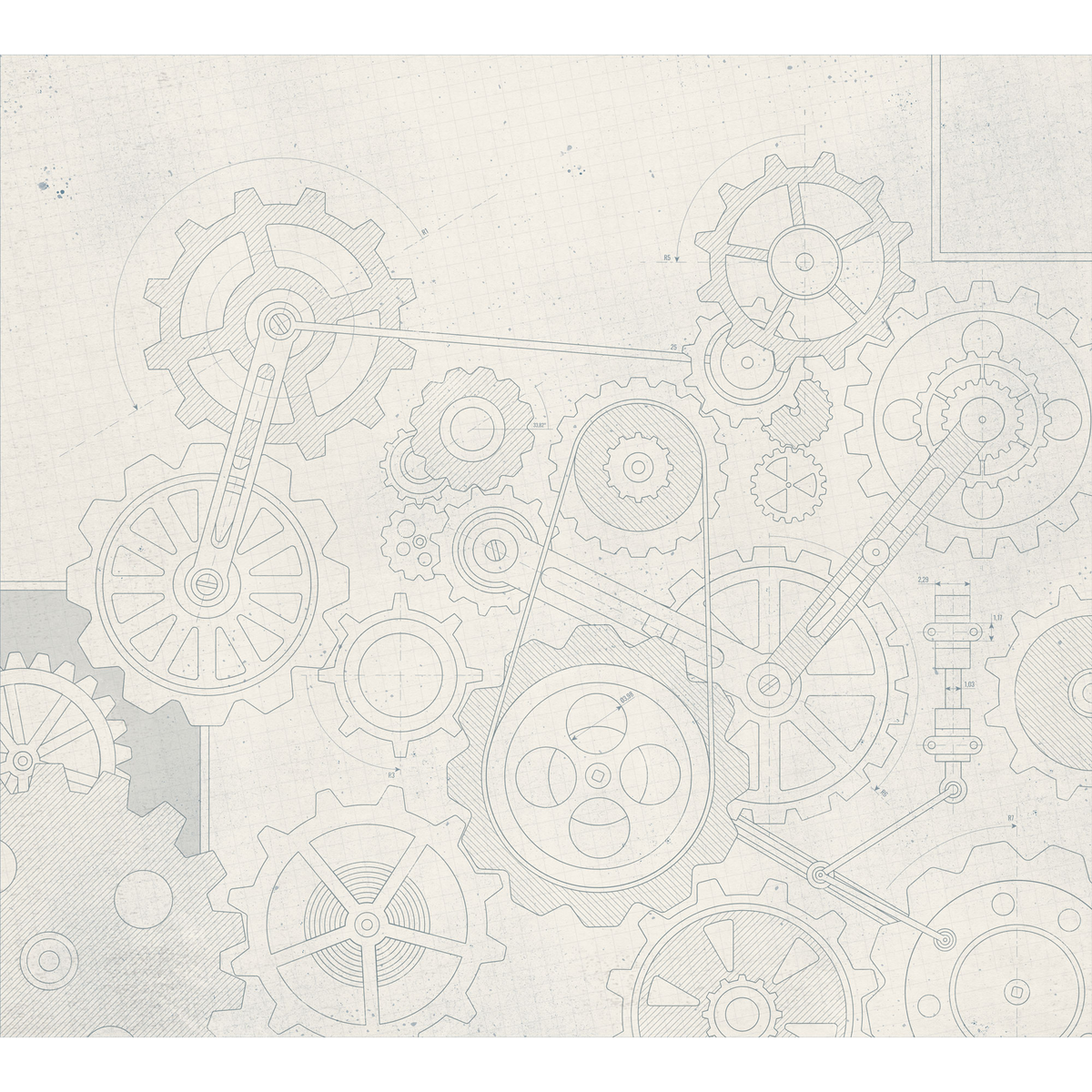 4MURS Papier peint panoramique XL Engrenages Gris bleuté et gris perlé Mat