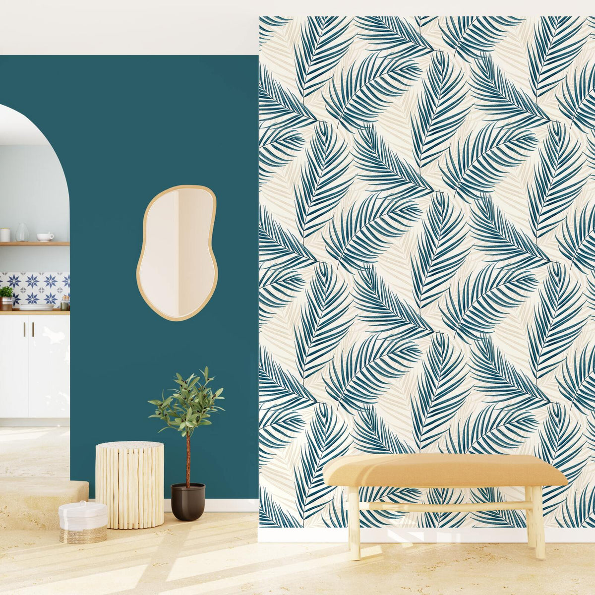 Papier peint intissé Bertille Bleu paon