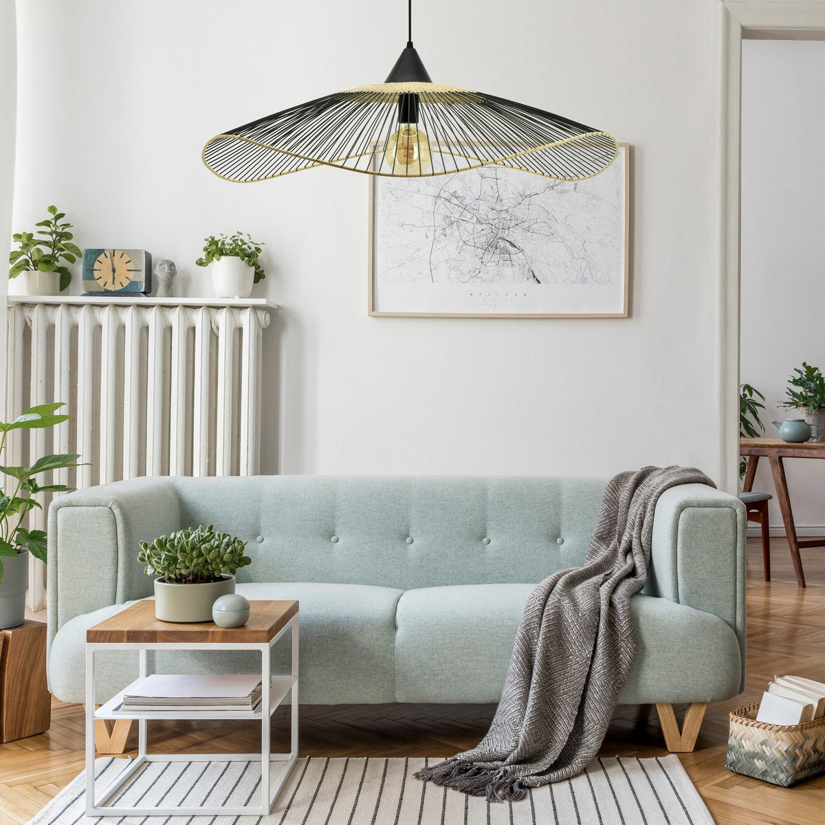 Suspension Vagala rattan Noir