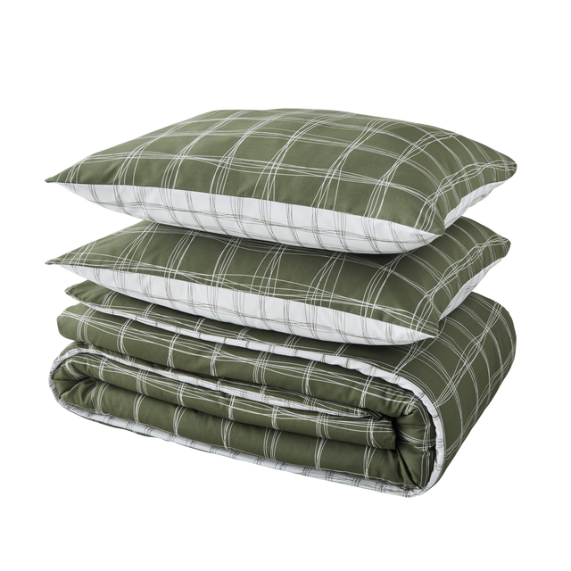 Parure de lit en percale de coton GABRIEL vert 240 x 220 cm