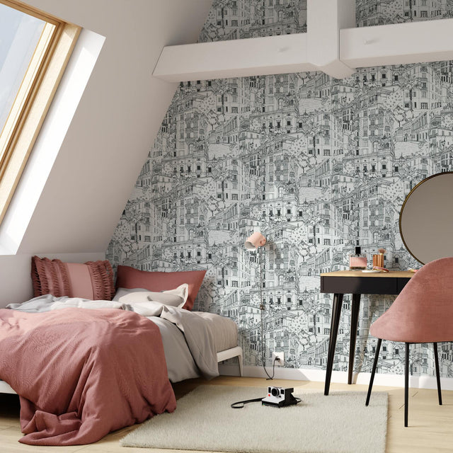 Papier peint intissé MONTMARTRE coloris noir et blanc