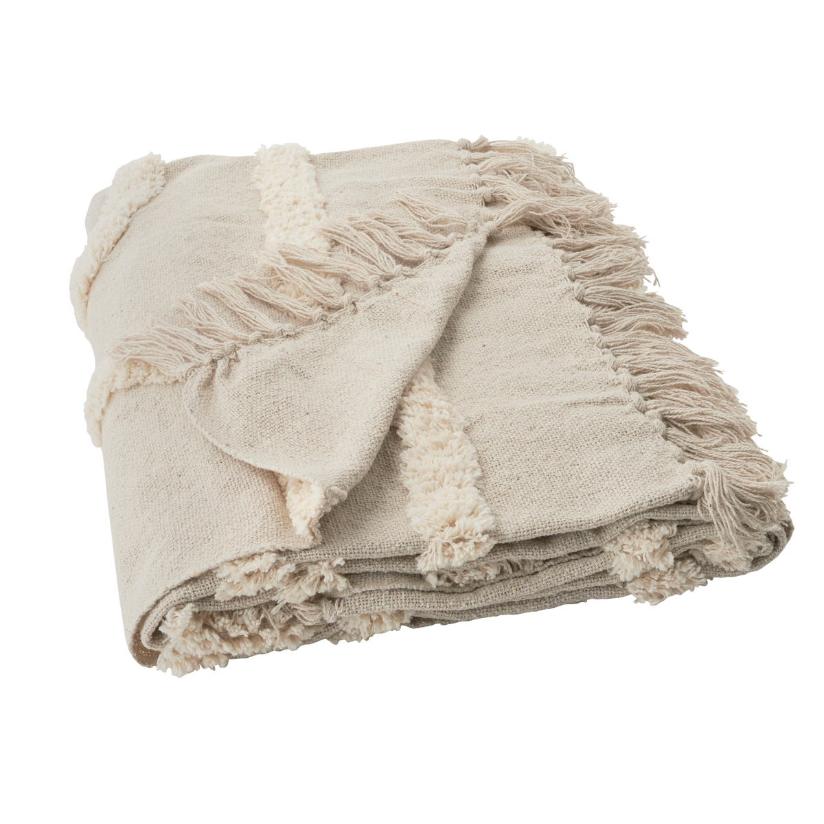 Plaid franges Mauro Blanc cassé