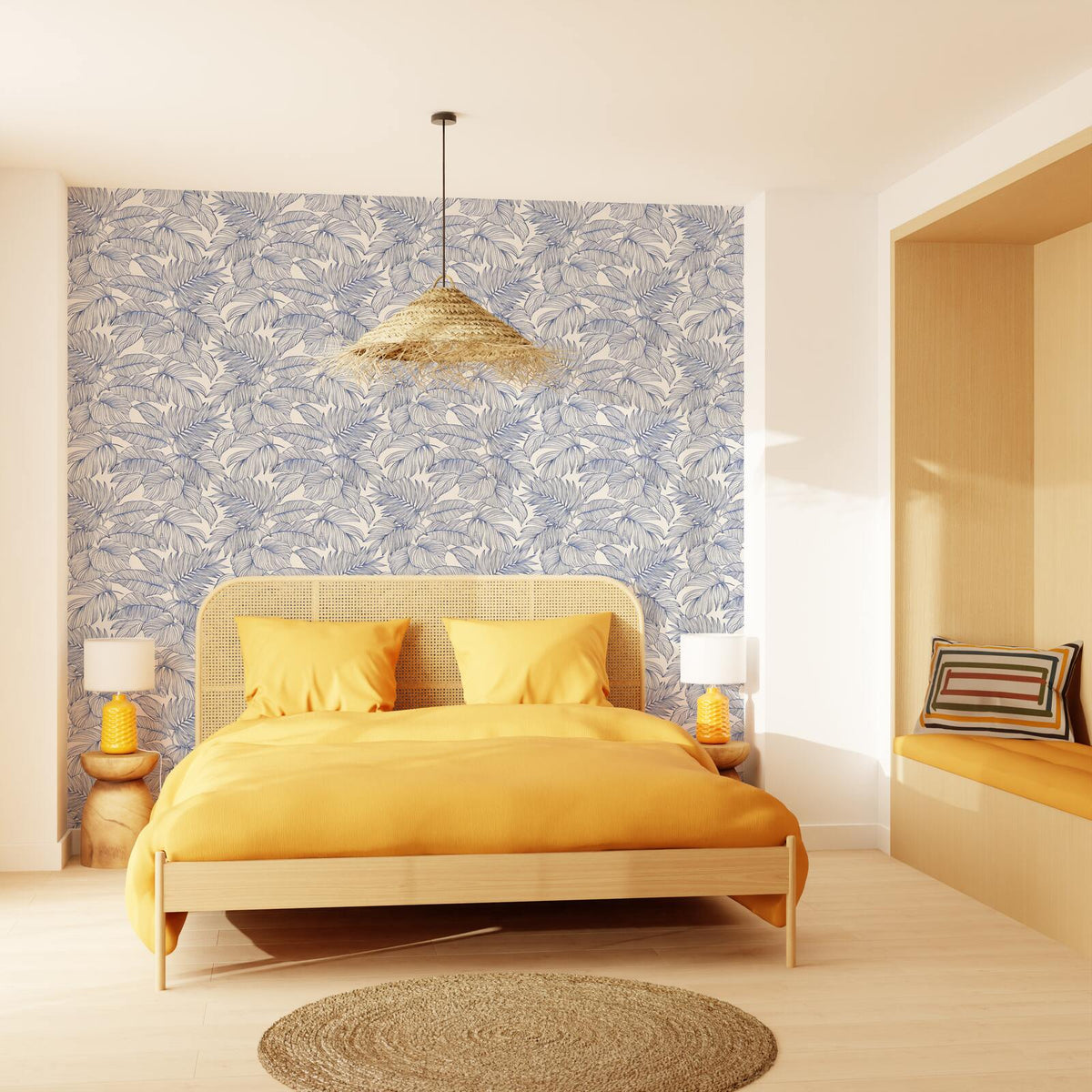 Papier peint intissé Manahiva Bleu électrique