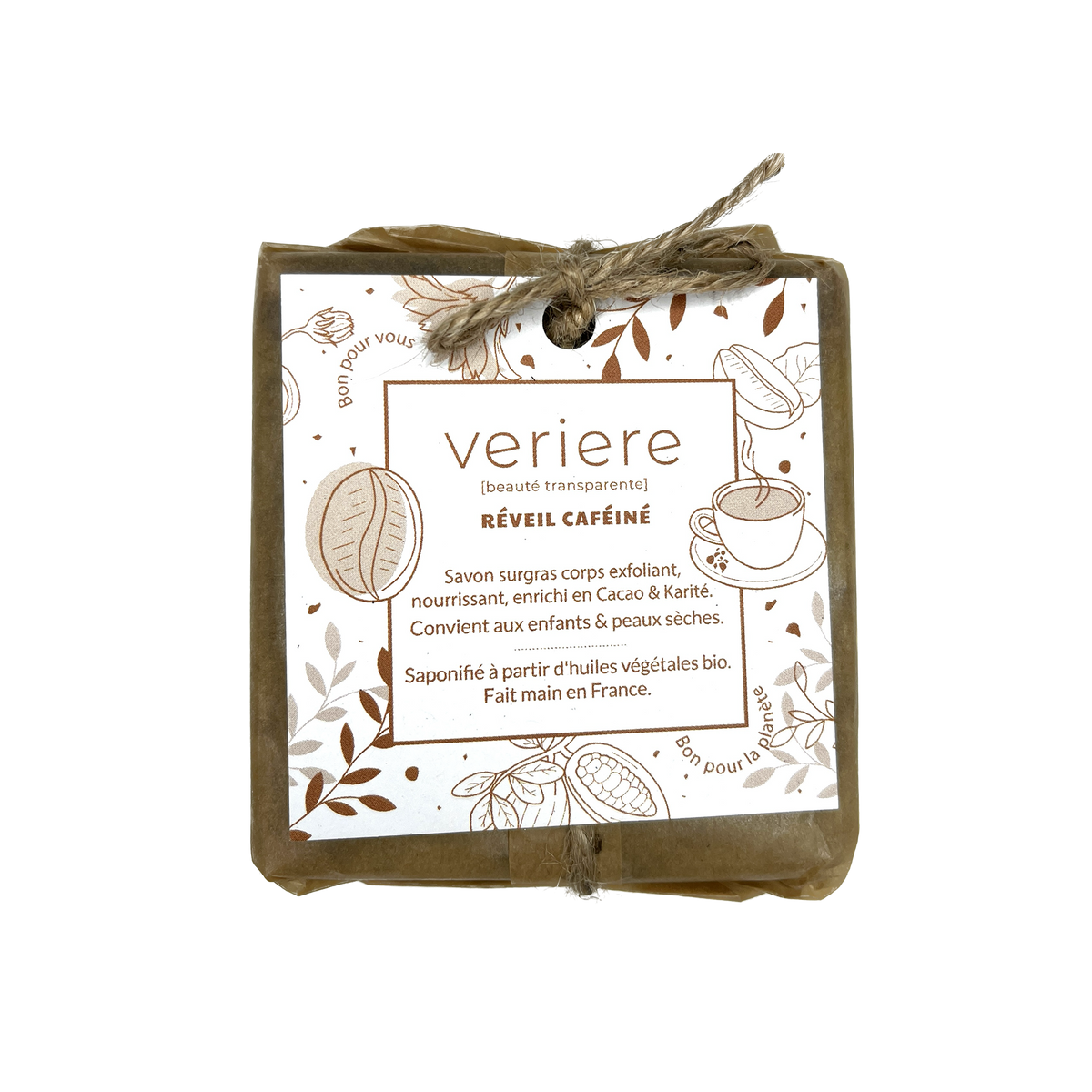 VERIERE Savon Réveil cafeiné Blanc Cacao, karité 100G