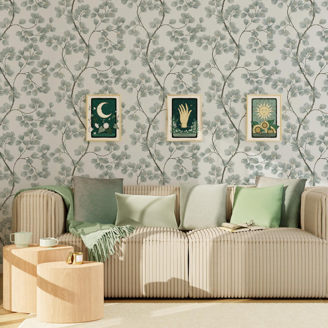 Papier peint intissé ALBIZIA coloris vert de gris