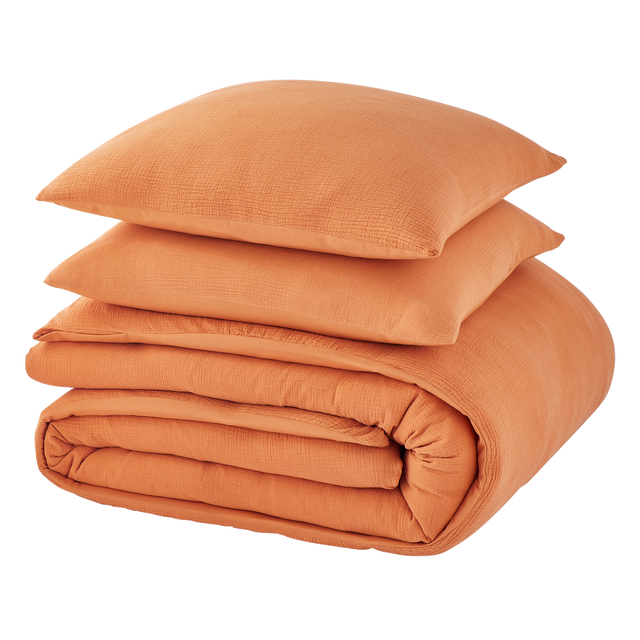 Parure de lit en gaze de coton ANOKIAS caramel 240 x 220 cm