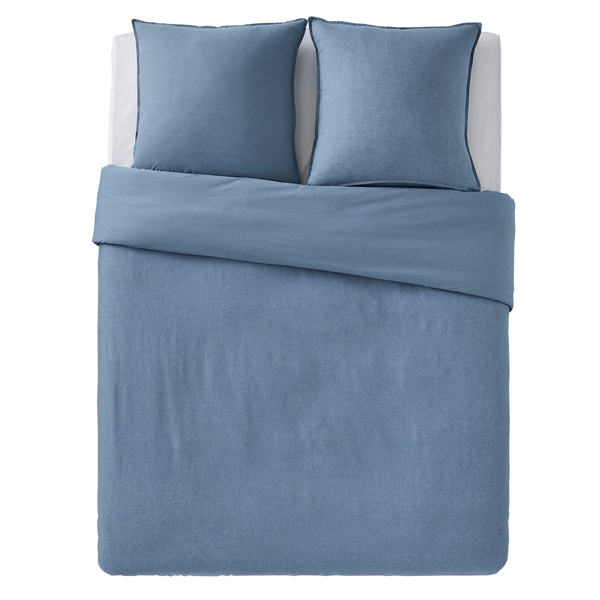 Parure de lit lin et coton lavé Macha Bleu mirage