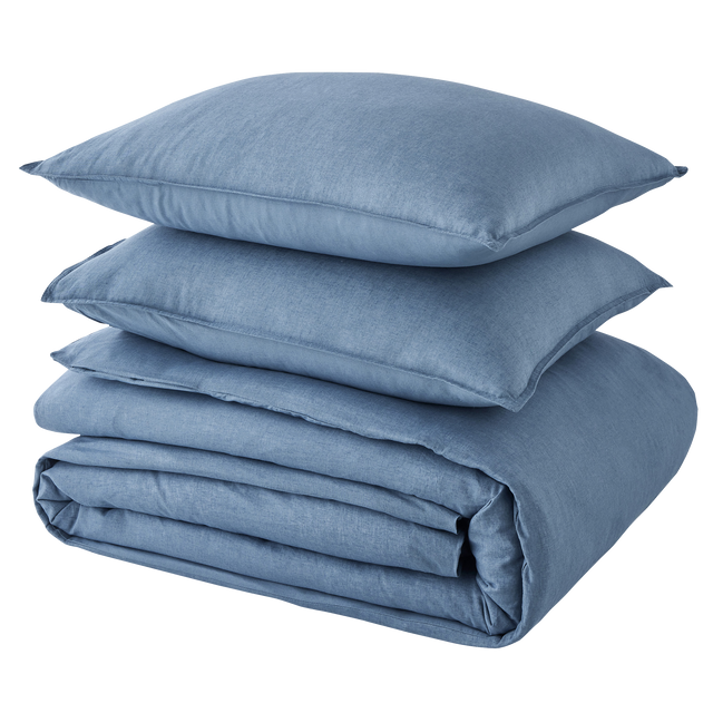 Parure de lit lin et coton lavé MACHA bleu mirage 240 x 220 cm