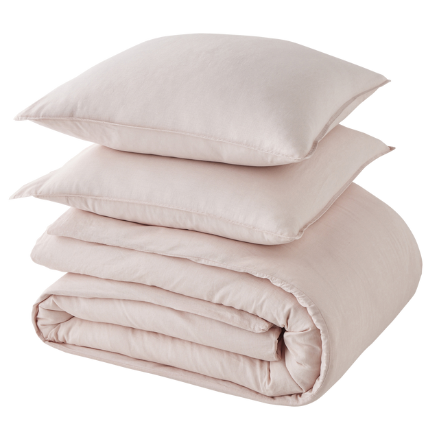 Parure de lit lin et coton lavé MACHA bois de rose 260 x 240 cm