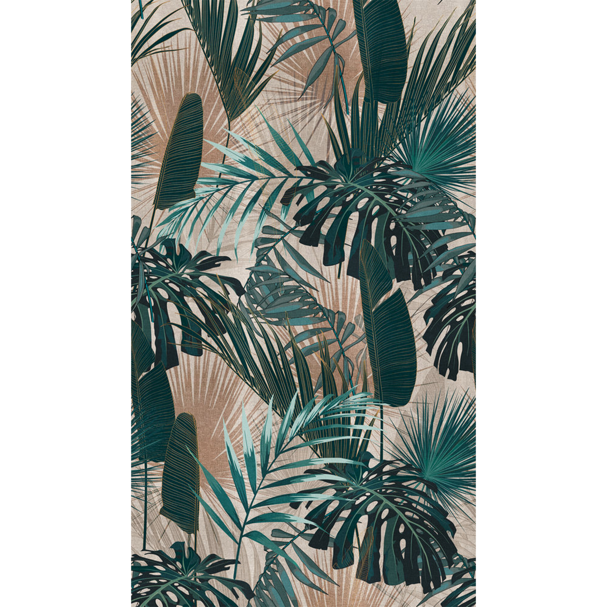 4MURS Papier peint panoramique L Thelia Vert feuille et beige Satiné