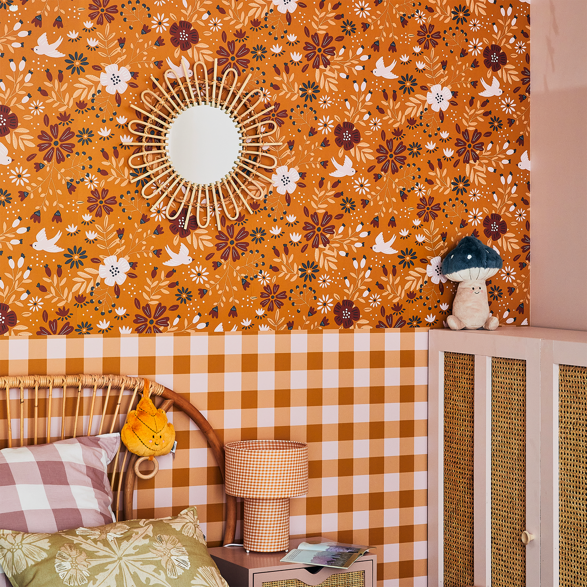 4MURS Papier peint intissé Flavie Ocre orangé et rose