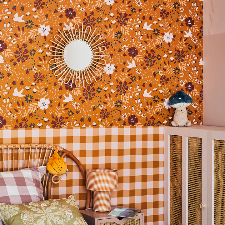 4MURS Papier peint intissé Flavie Ocre orangé et rose