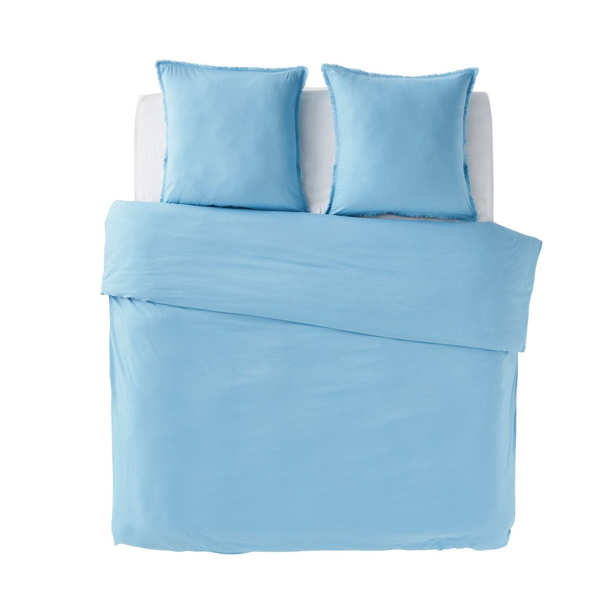 Parure de lit en coton lavé Zoha Bleu acier