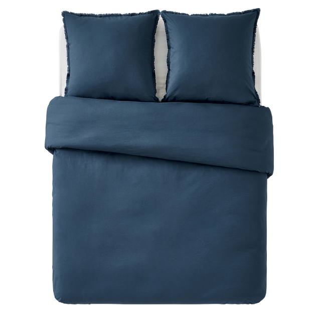 Parure de lit en coton lavé ZOHA bleu nuit 260 x 240 cm
